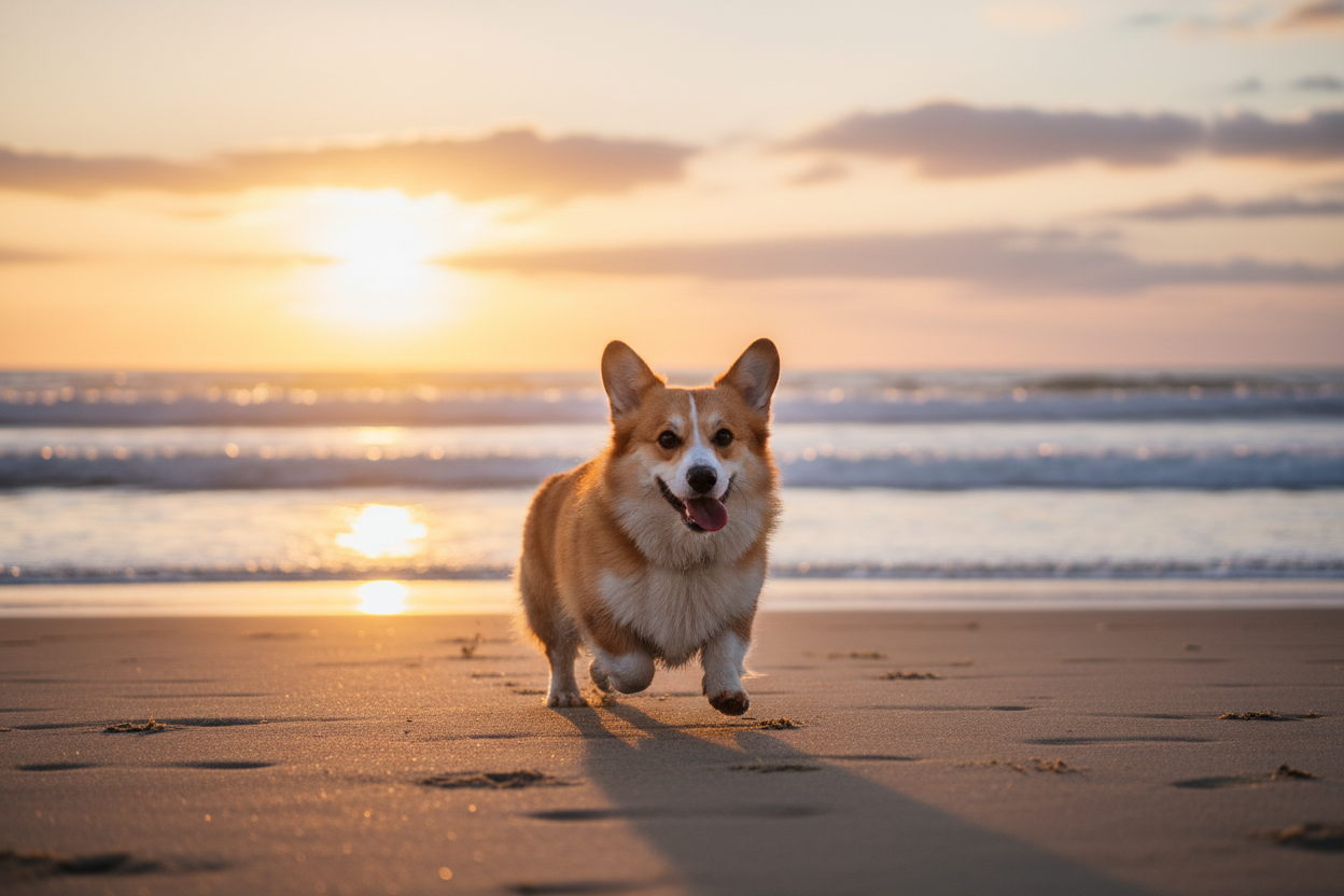 Corgi on Beach