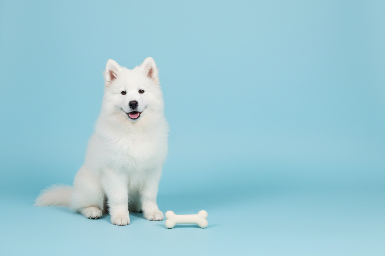 Dog on left, pastel blue