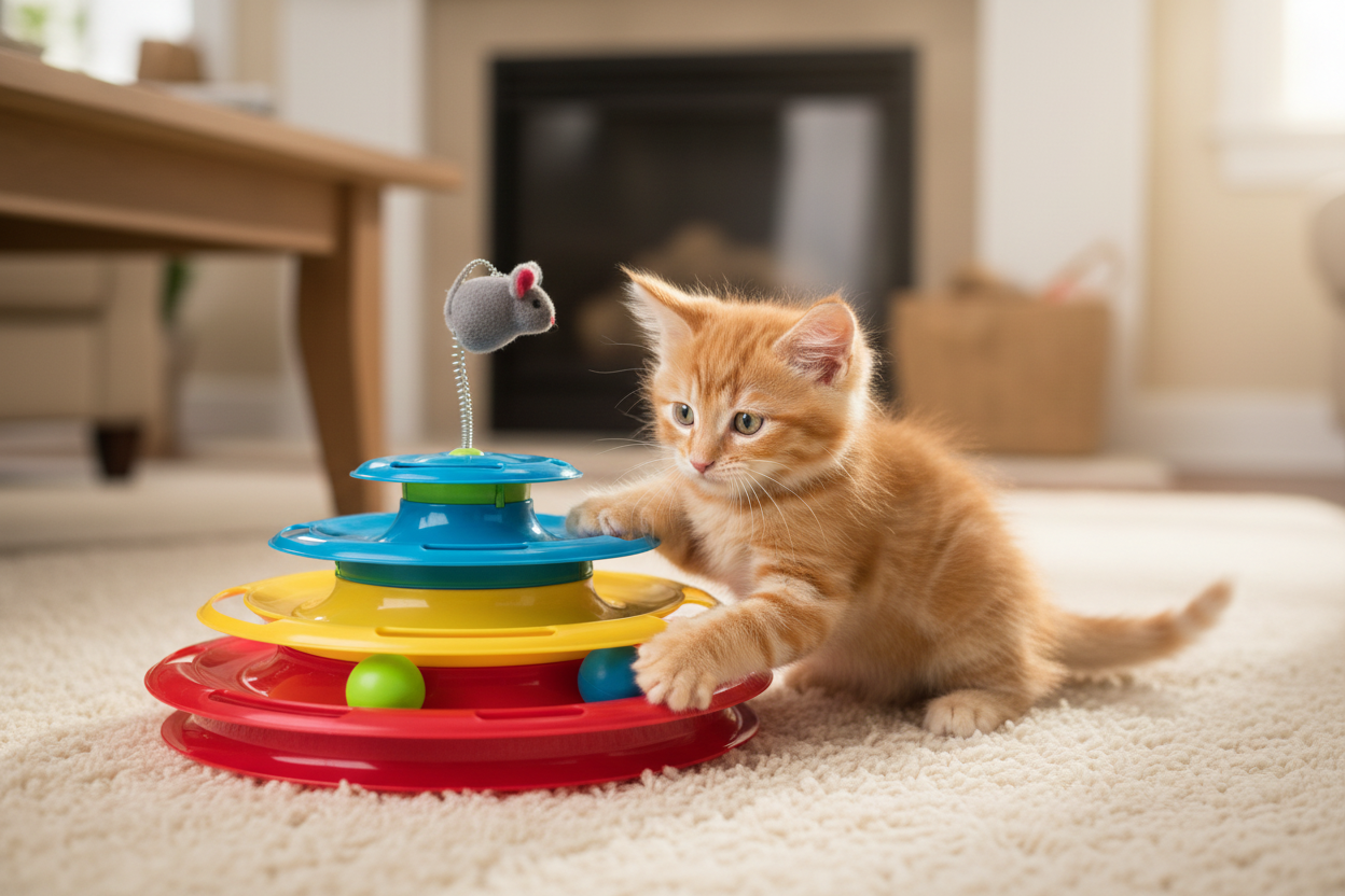 Orange Kitten Batting Balls