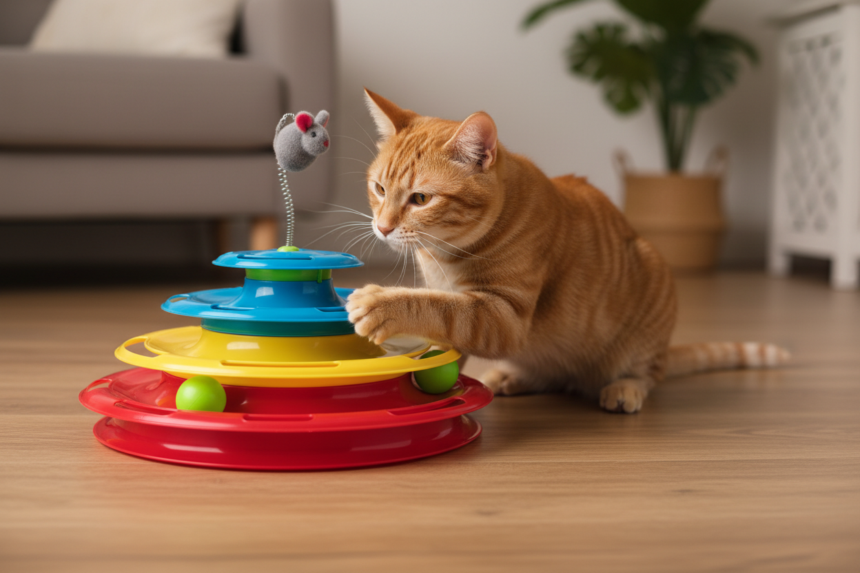 Tabby Cat Batting Spring Mouse